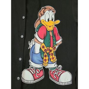 MBM Unlimited Black Button-Down Shirt with Colorful Cartoon Duck Graphic